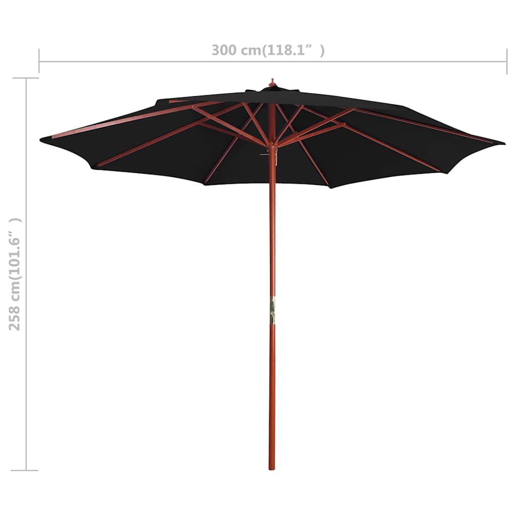 parasol 300x258 cm træstang sort