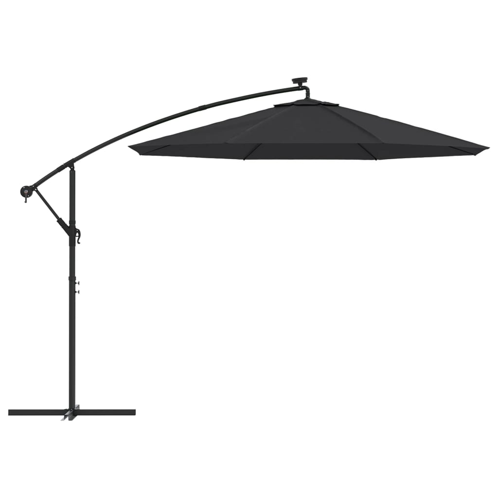 hængeparasol m. LED-lys og stålstang 300 cm sort
