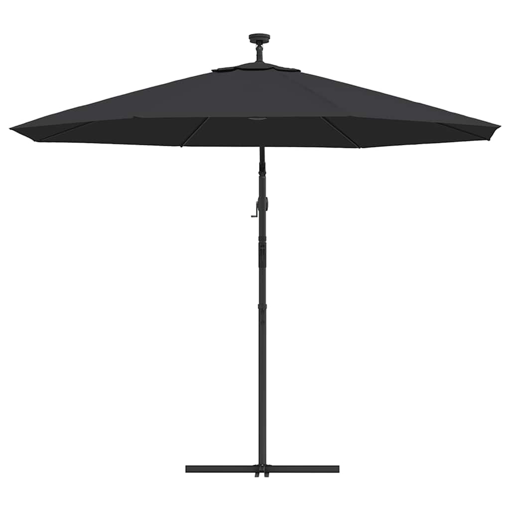 hængeparasol m. LED-lys og stålstang 300 cm sort