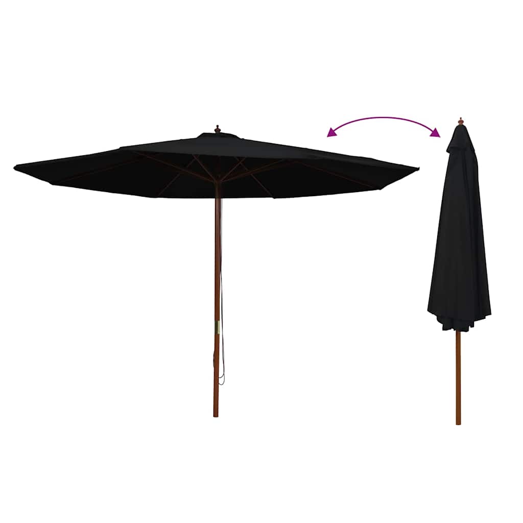udendørs parasol med træstang 350 cm sort