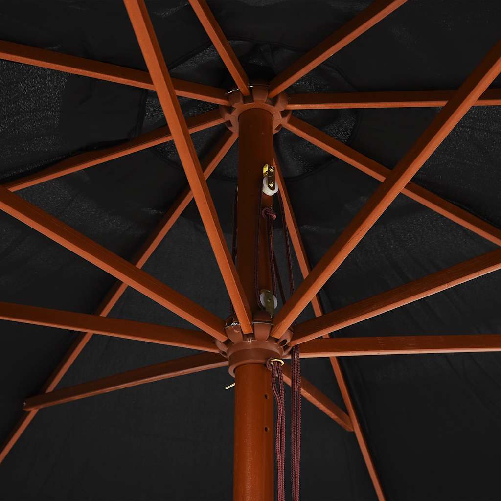 udendørs parasol med træstang 350 cm sort