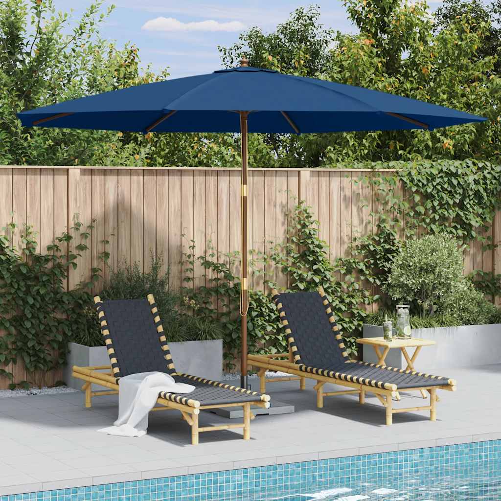 udendørs parasol med træstang 350 cm blå