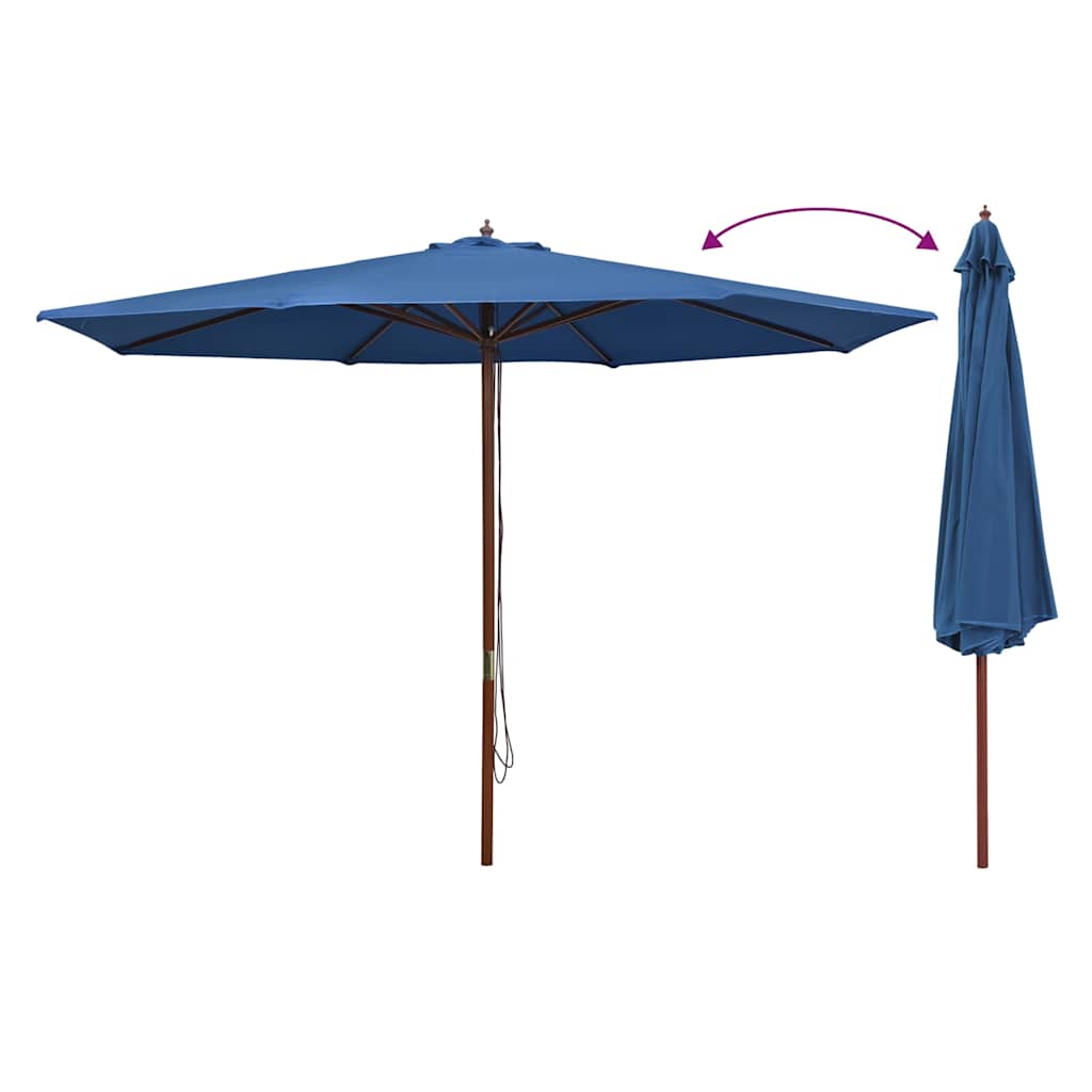 udendørs parasol med træstang 350 cm blå