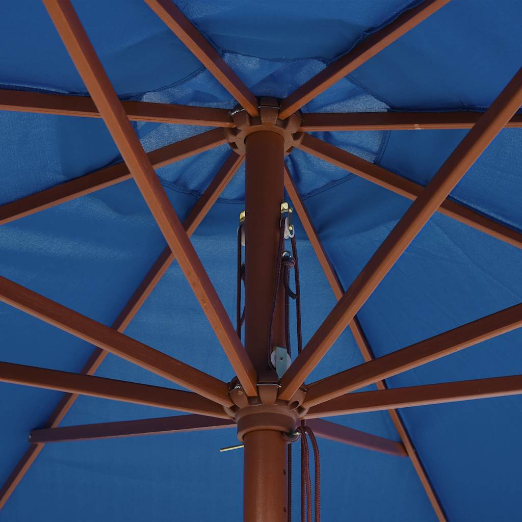 udendørs parasol med træstang 350 cm blå
