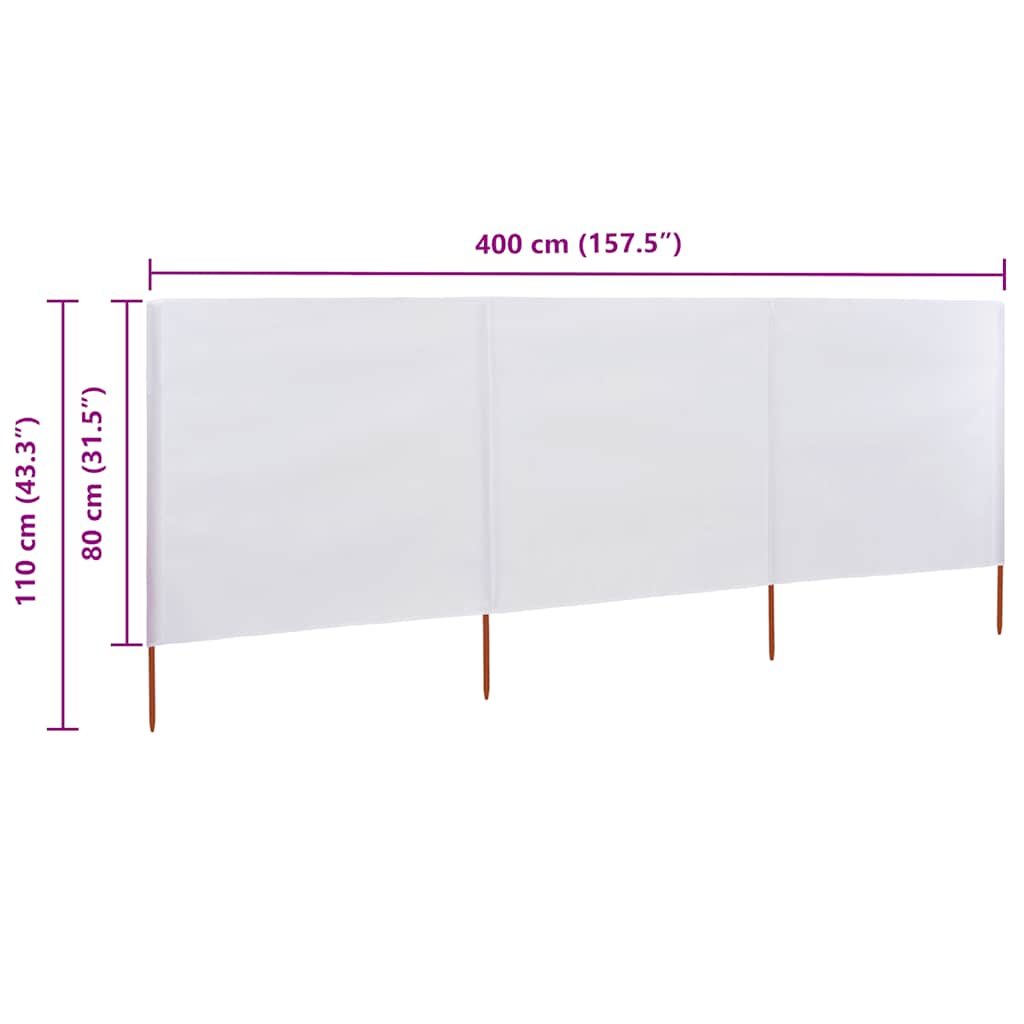 3-panels læsejl 400x80 cm stof sandhvid