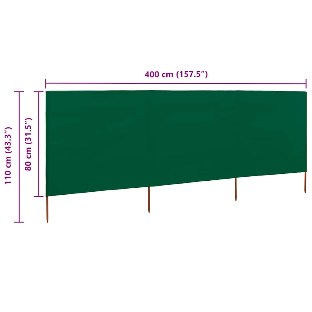 3-panels læsejl 400x80 cm stof grøn