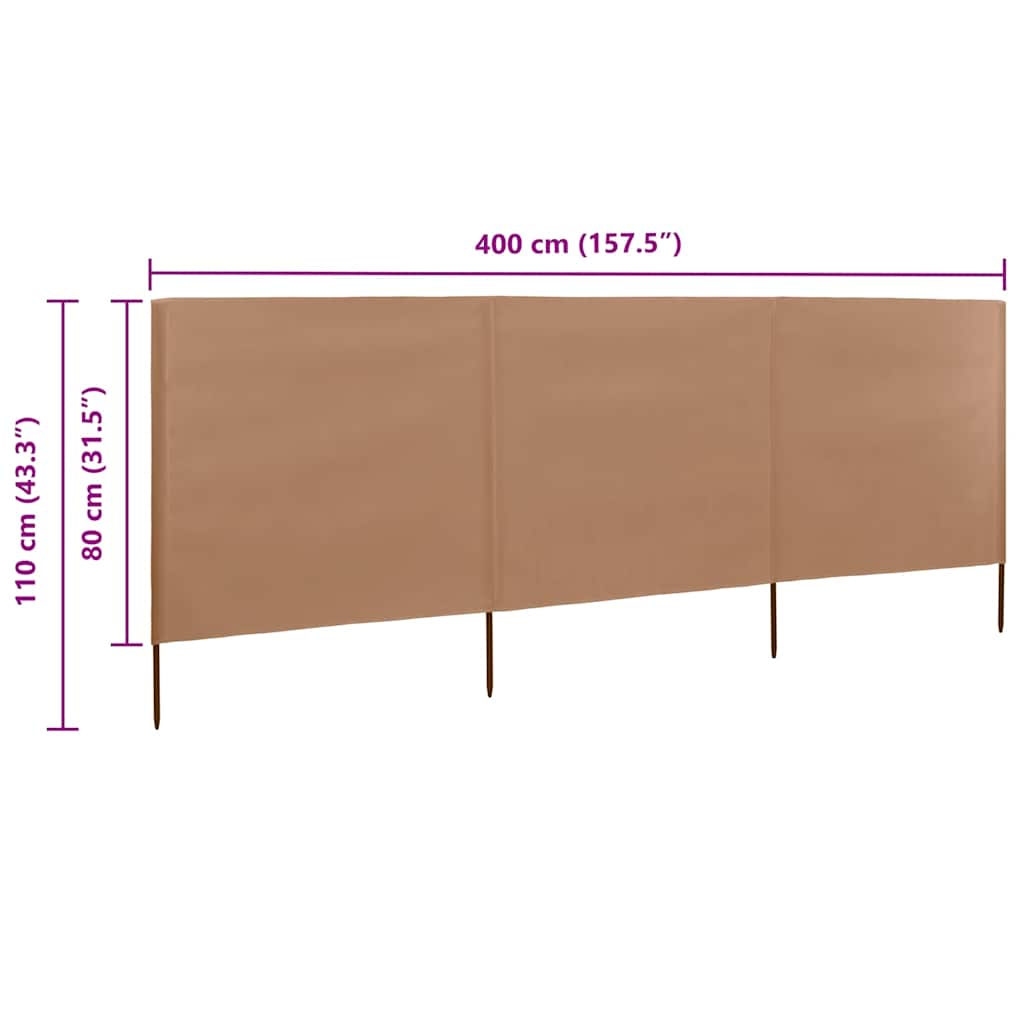 3-panels læsejl 400x80 cm stof gråbrun