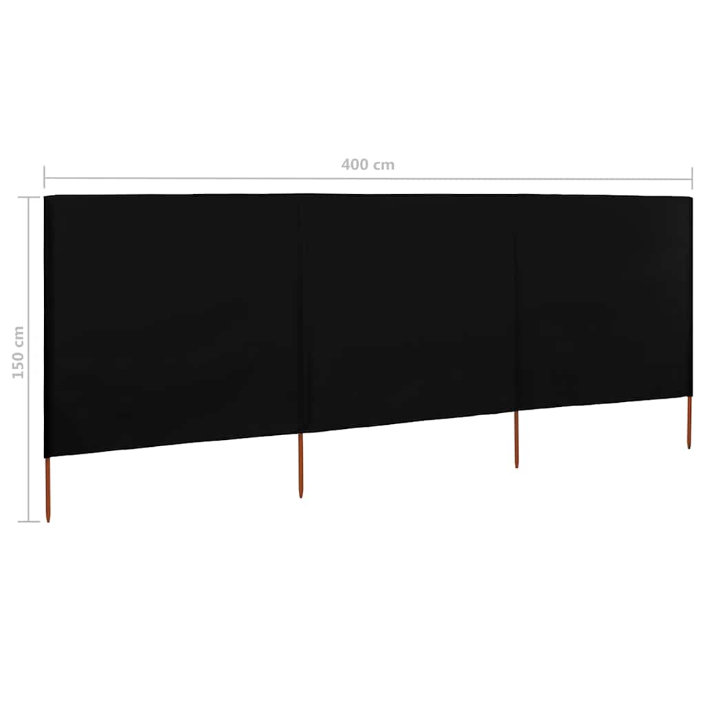 3-panels læsejl 400x120 cm stof sort