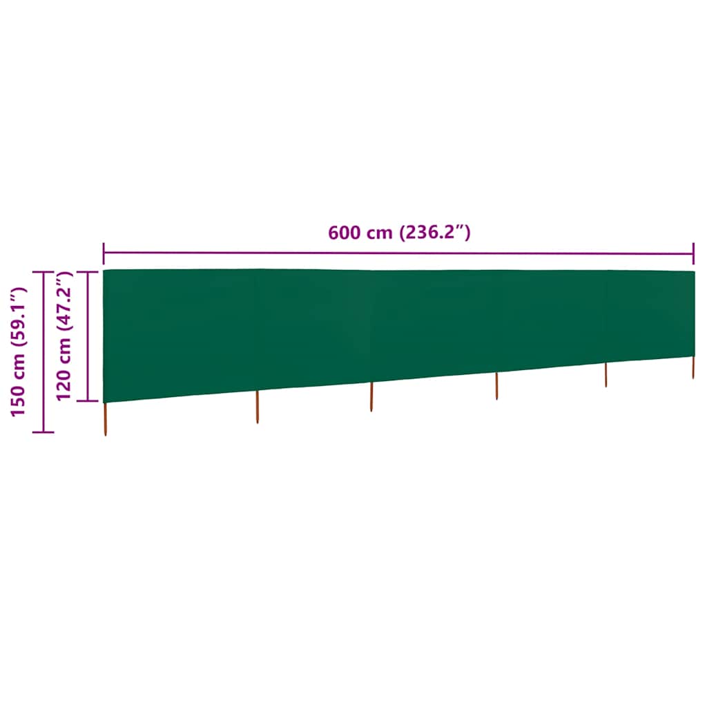 5-panels læsejl 600x120 cm stof grøn