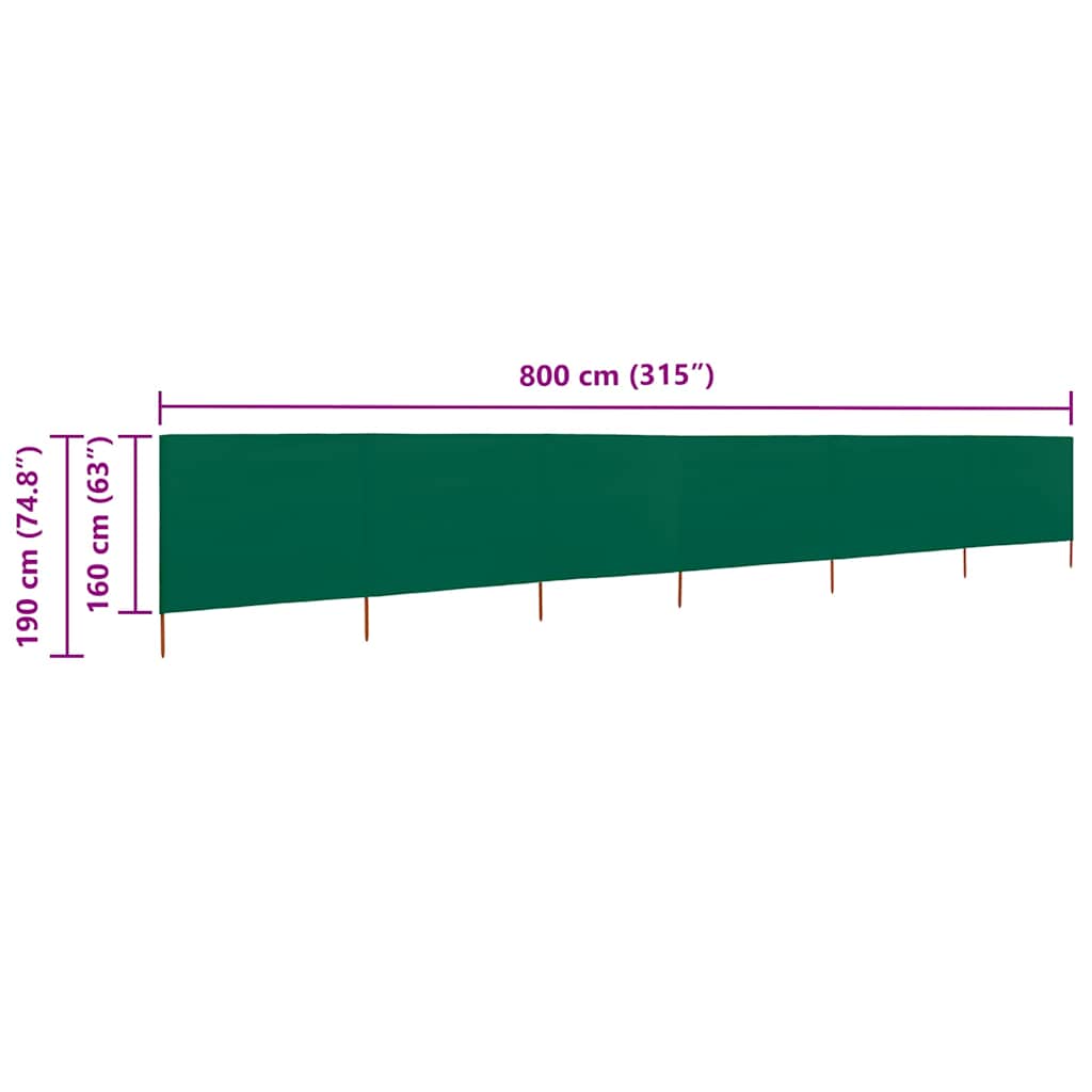 6-panels læsejl 800x160 cm stof grøn