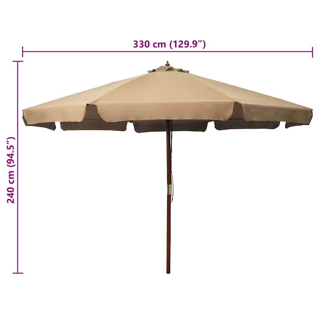 udendørs parasol med træstang 330 cm gråbrun