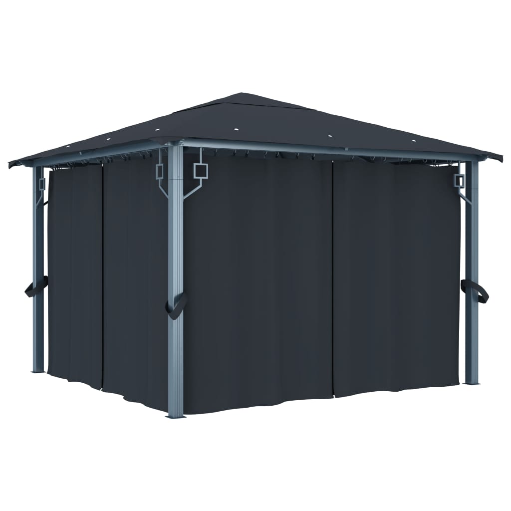 havepavillon med gardin 300x300 cm aluminium antracitgrå