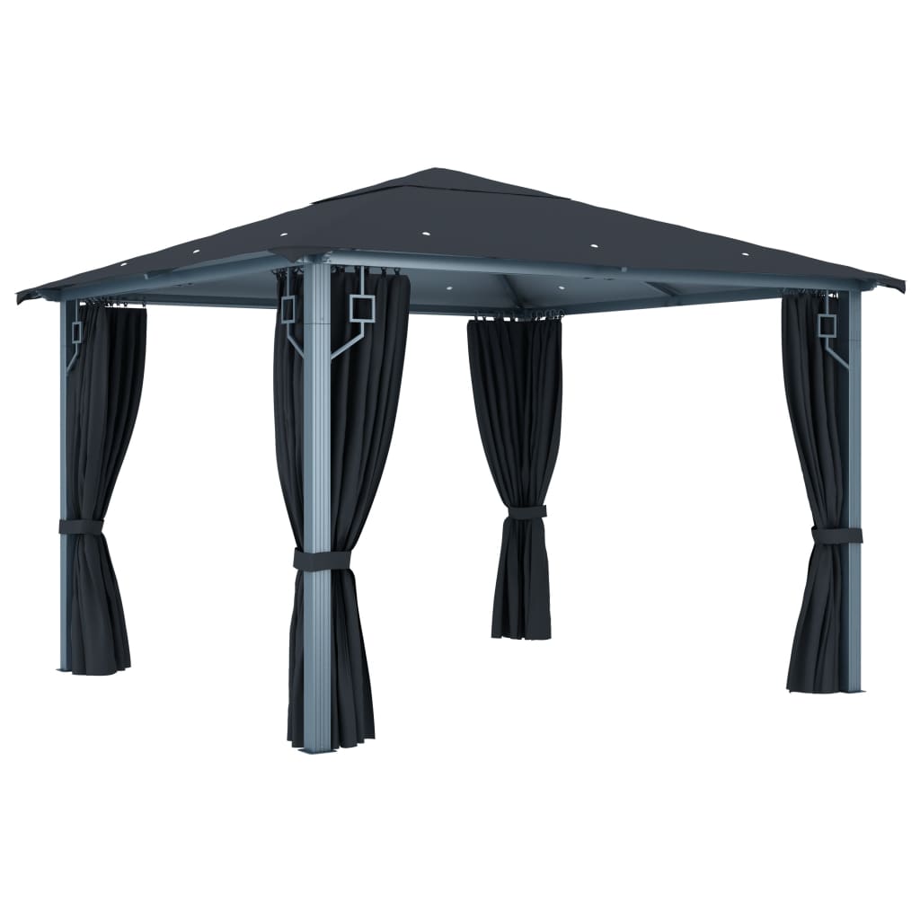 havepavillon med gardin 300x300 cm aluminium antracitgrå