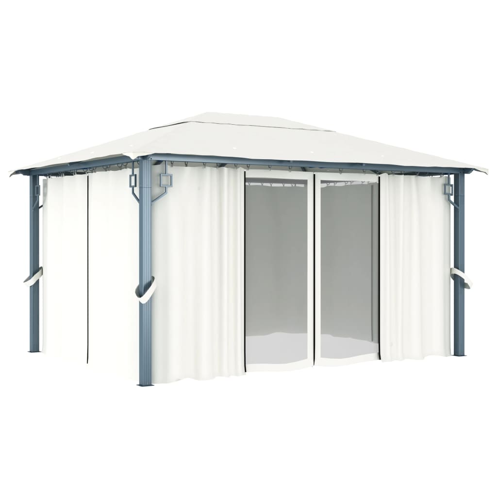 havepavillon med gardin 400x300 cm aluminium cremefarvet