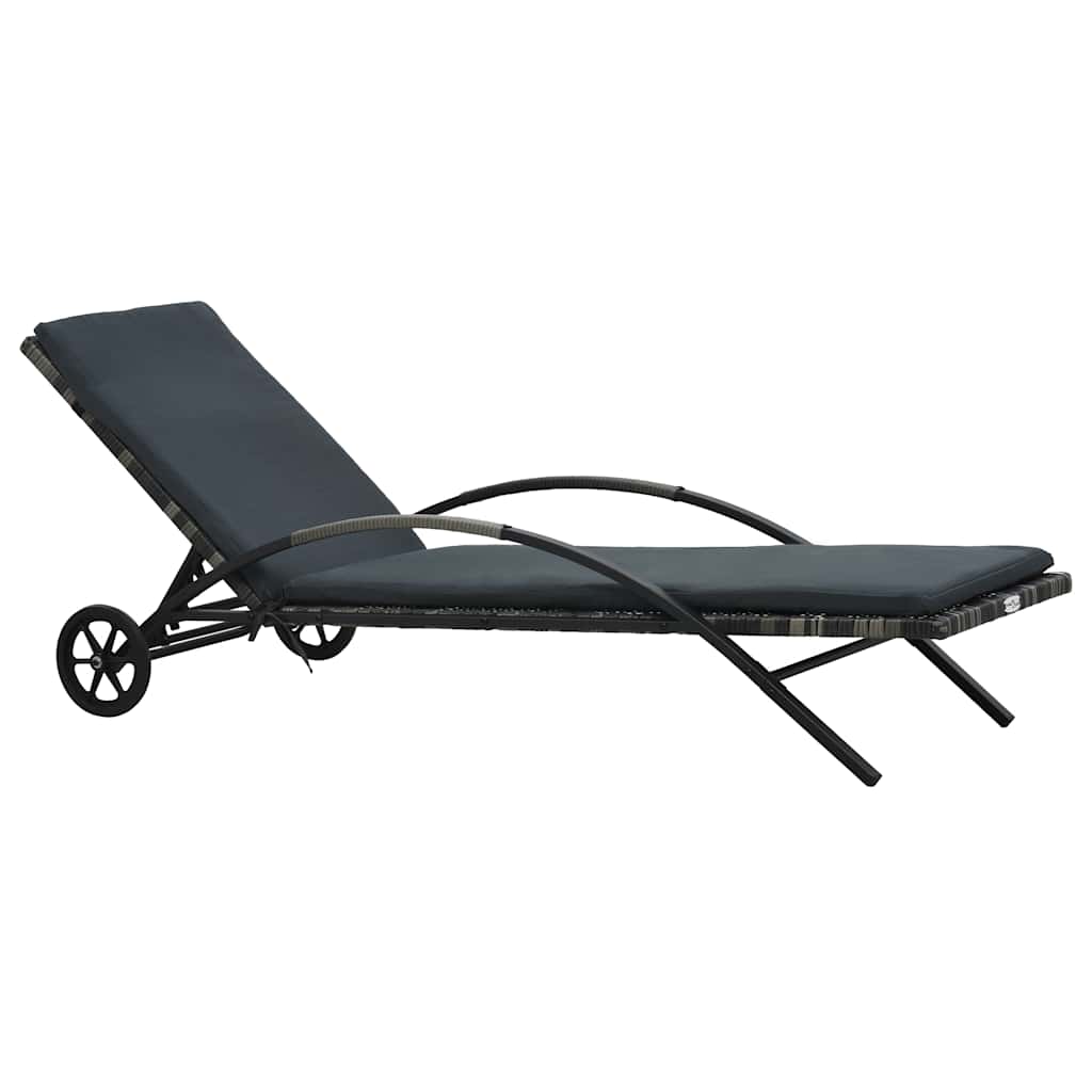 Solseng med hynde og hjul i polyrattan antracitgrå