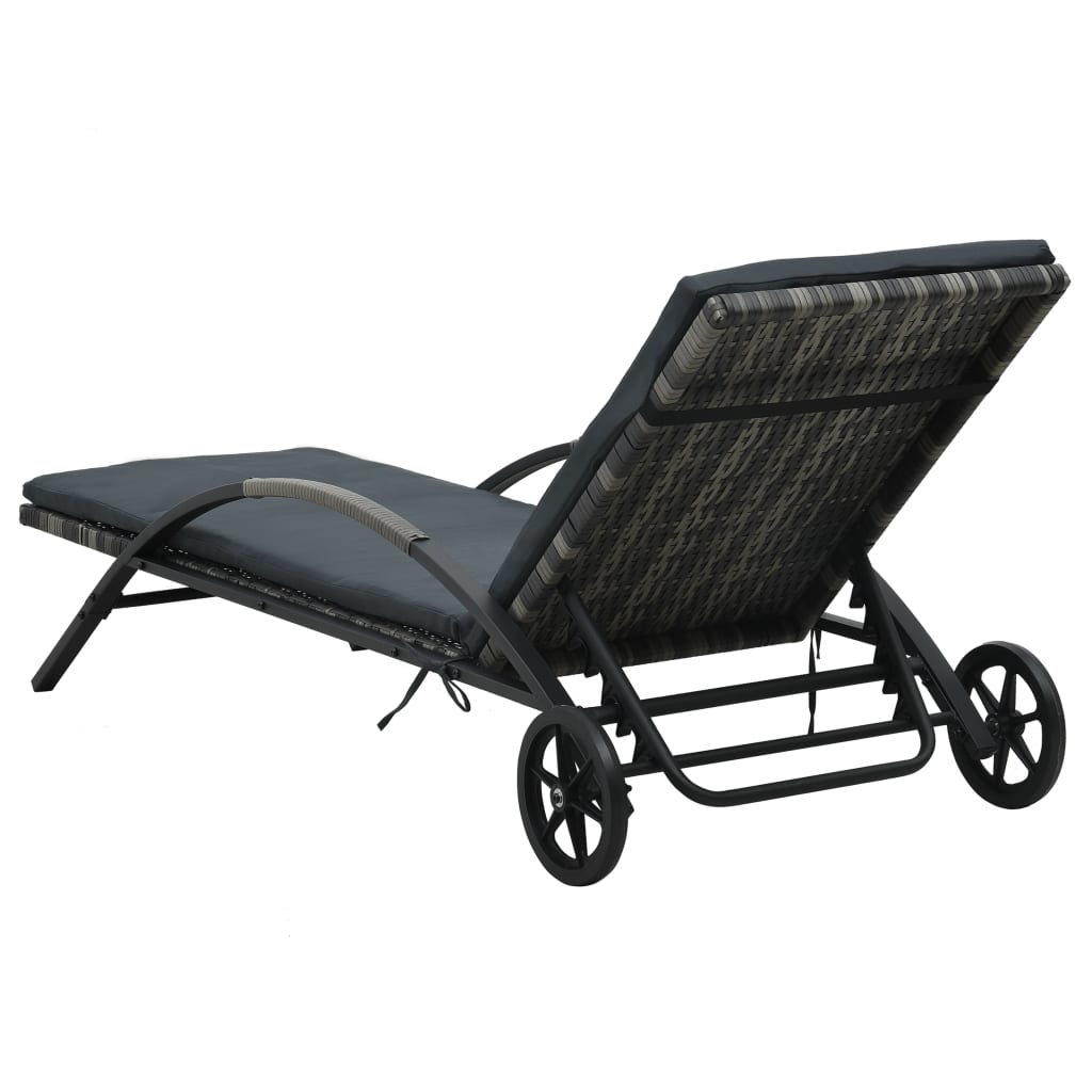 Solseng med hynde og hjul i polyrattan antracitgrå