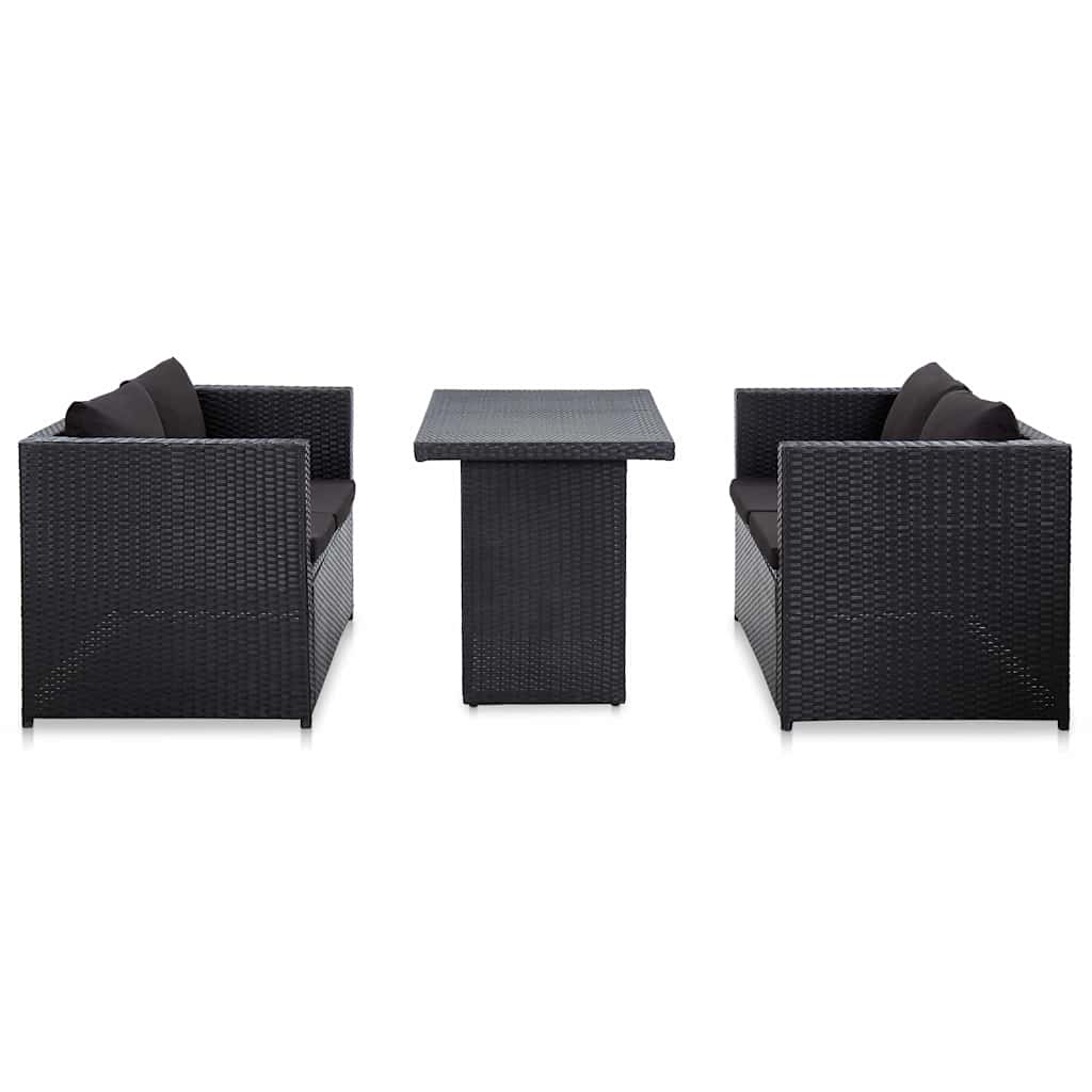 haveloungesæt 3 dele med hynder polyrattan sort
