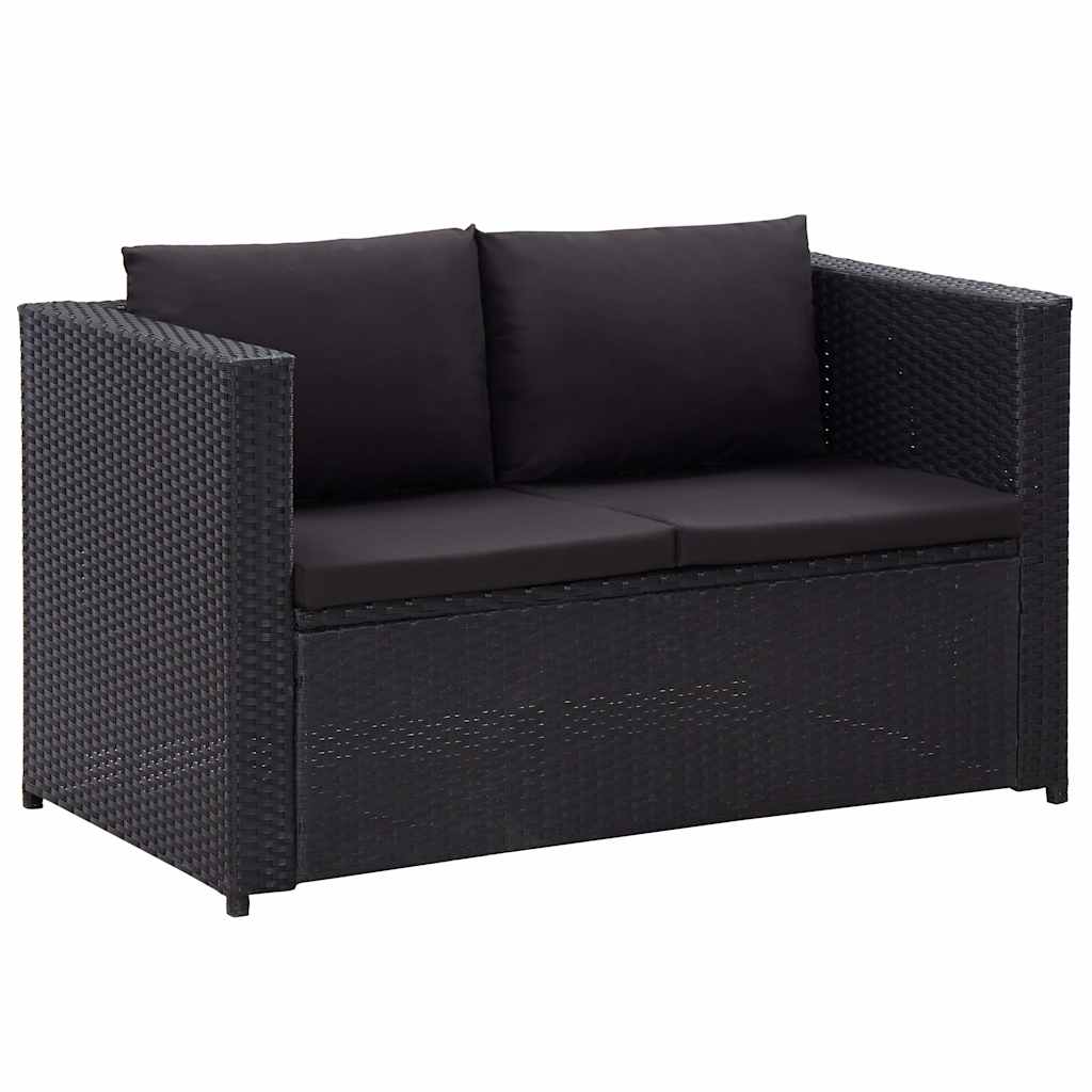haveloungesæt 3 dele med hynder polyrattan sort