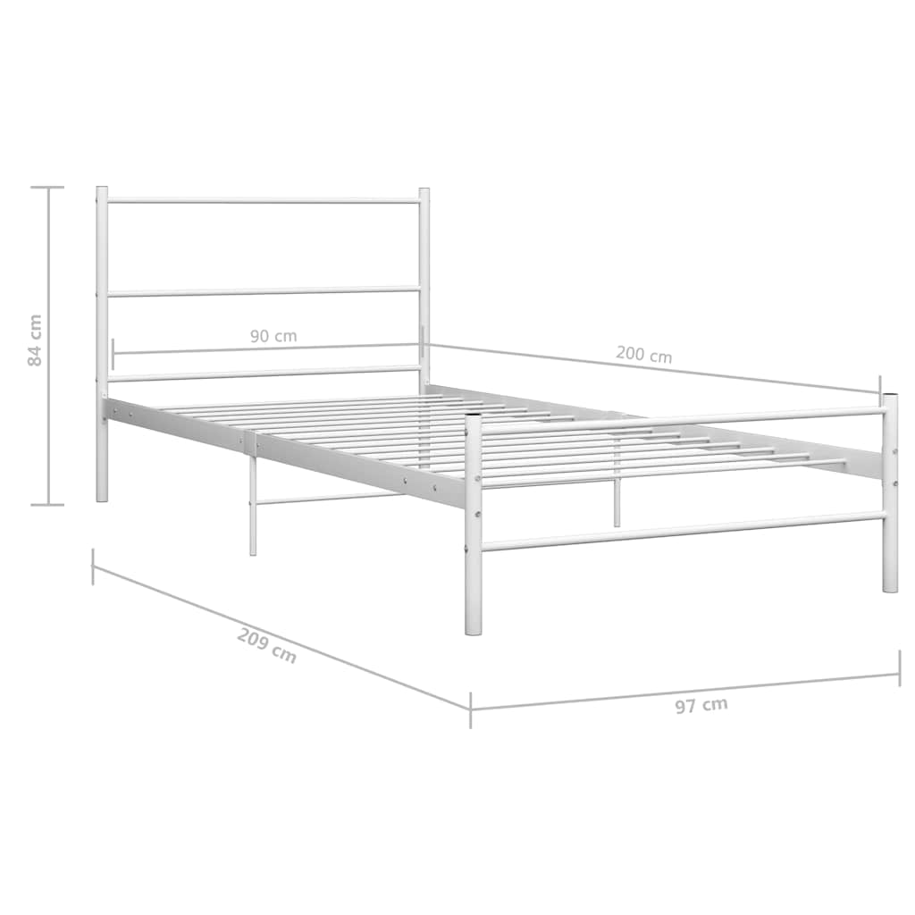 sengestel 90x200 cm metal hvid