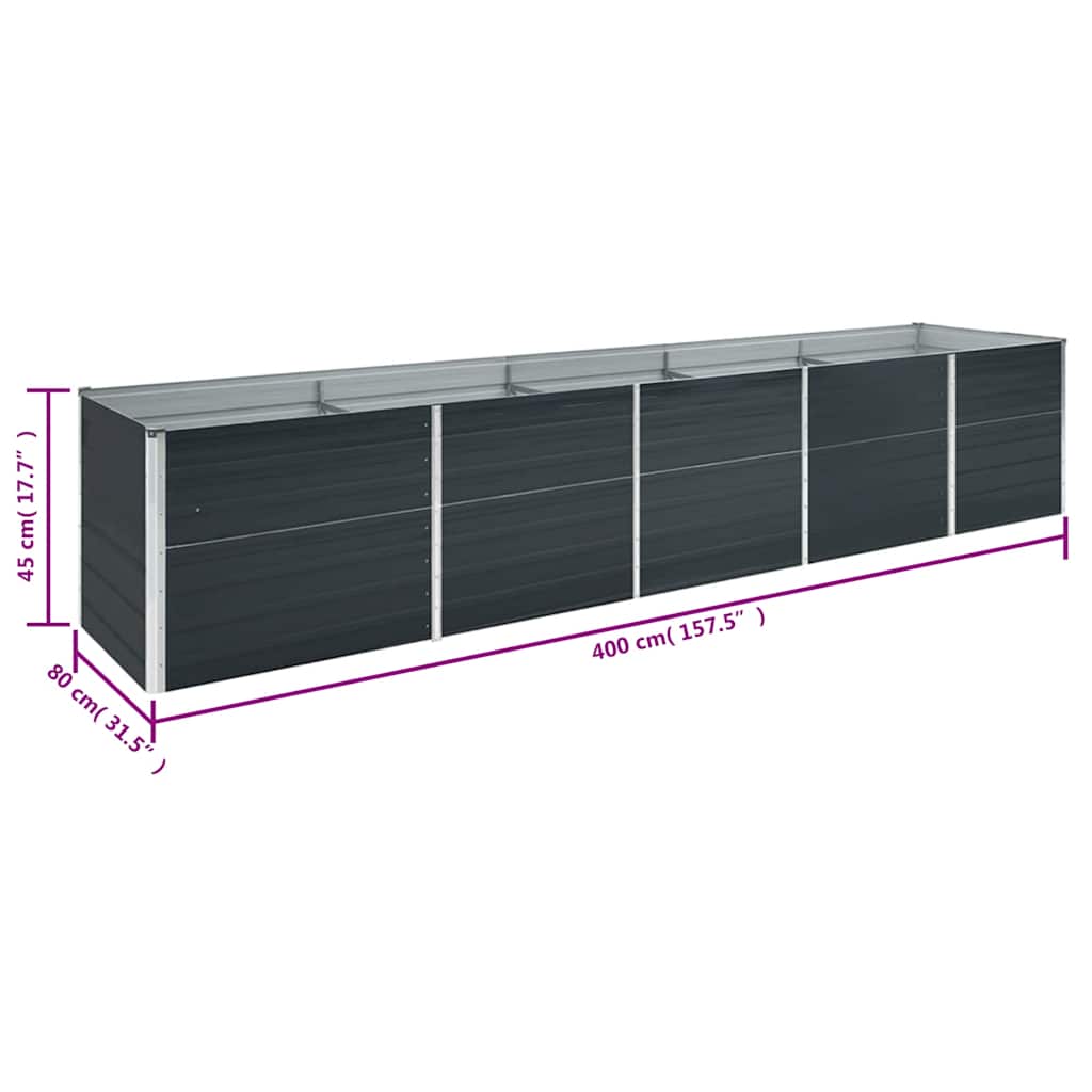 forhøjet plantekasse 400x80x45 cm galvaniseret stål antracitgrå