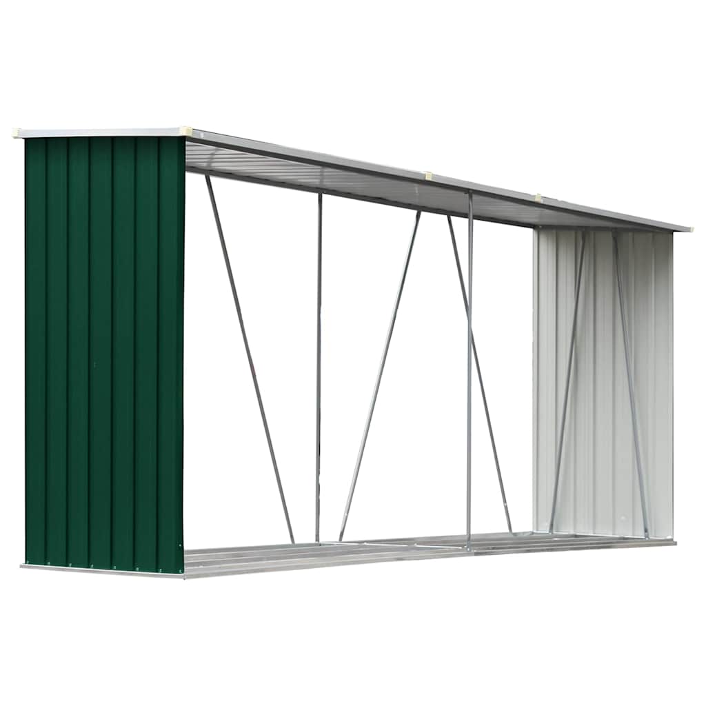brændeskur til haven 330x84x152 cm galvaniseret stål grøn