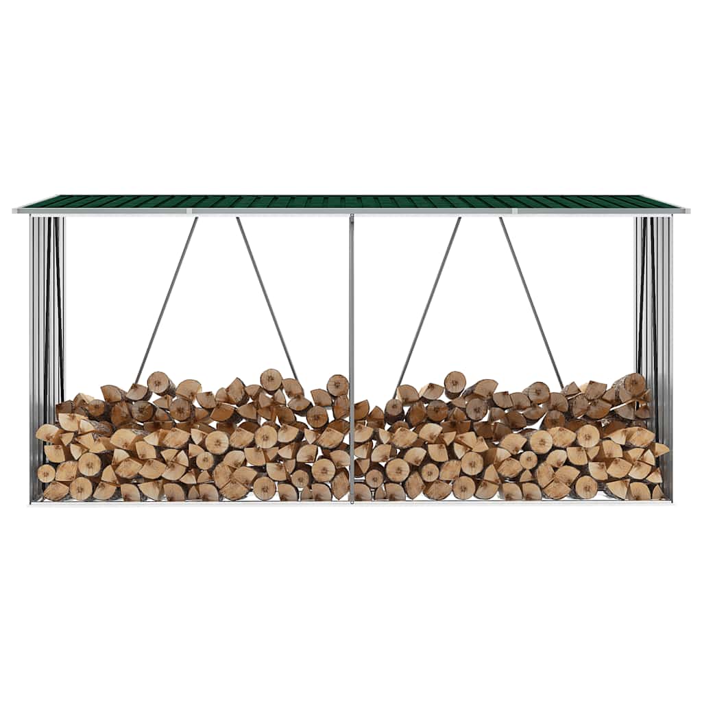 brændeskur til haven 330x84x152 cm galvaniseret stål grøn