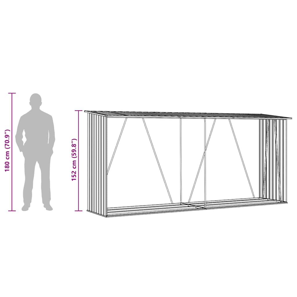 brændeskur til haven 330x84x152 cm galvaniseret stål grøn