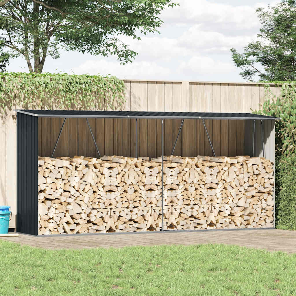brændeskur til haven 330x84x152 cm galvaniseret stål antracitgrå