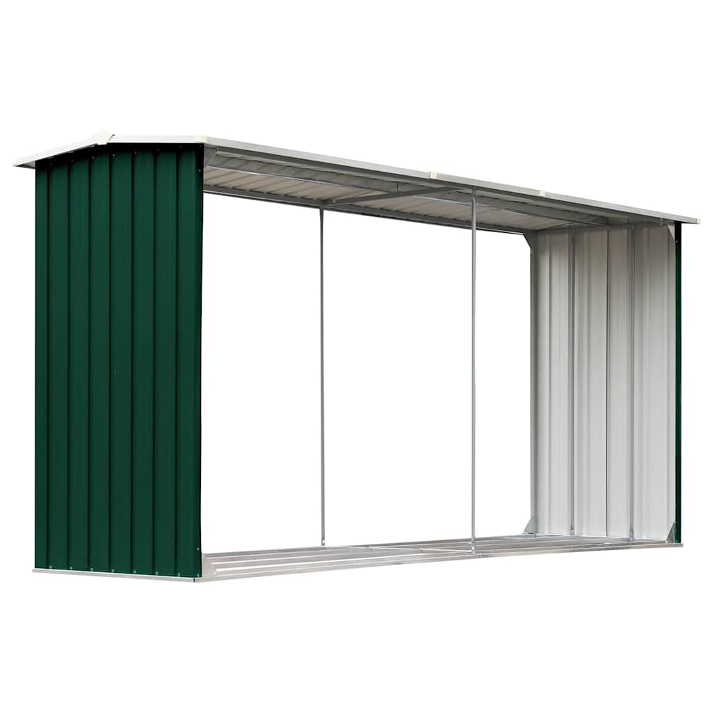 brændeskur til haven 330 x 92 x 153 cm galvaniseret stål grøn