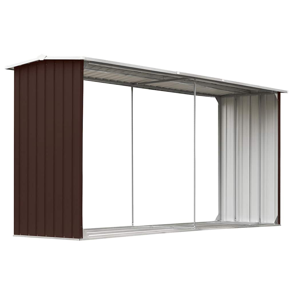brændeskur til haven 330 x 92 x 153 cm galvaniseret stål brun