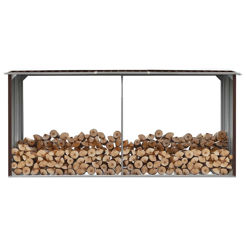 brændeskur til haven 330 x 92 x 153 cm galvaniseret stål brun