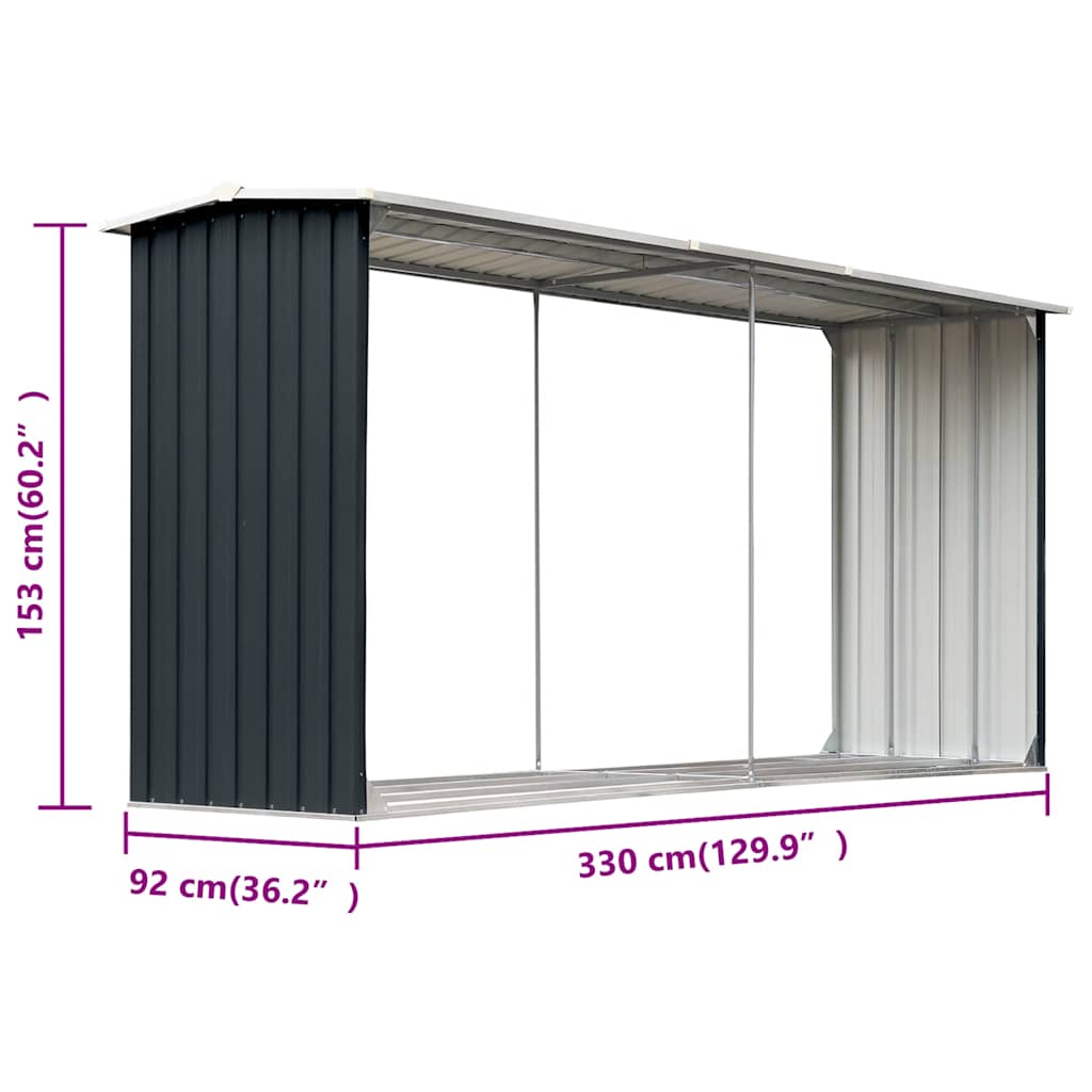 brændeskur 330 x 92 x 153 cm galvaniseret stål antracitgrå