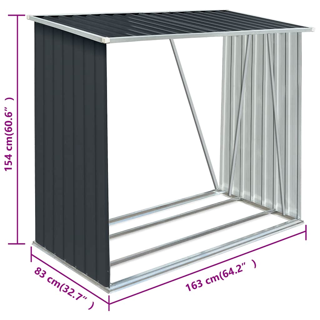 brændeskur til haven 163x83x154 cm galvaniseret stål antracitgrå