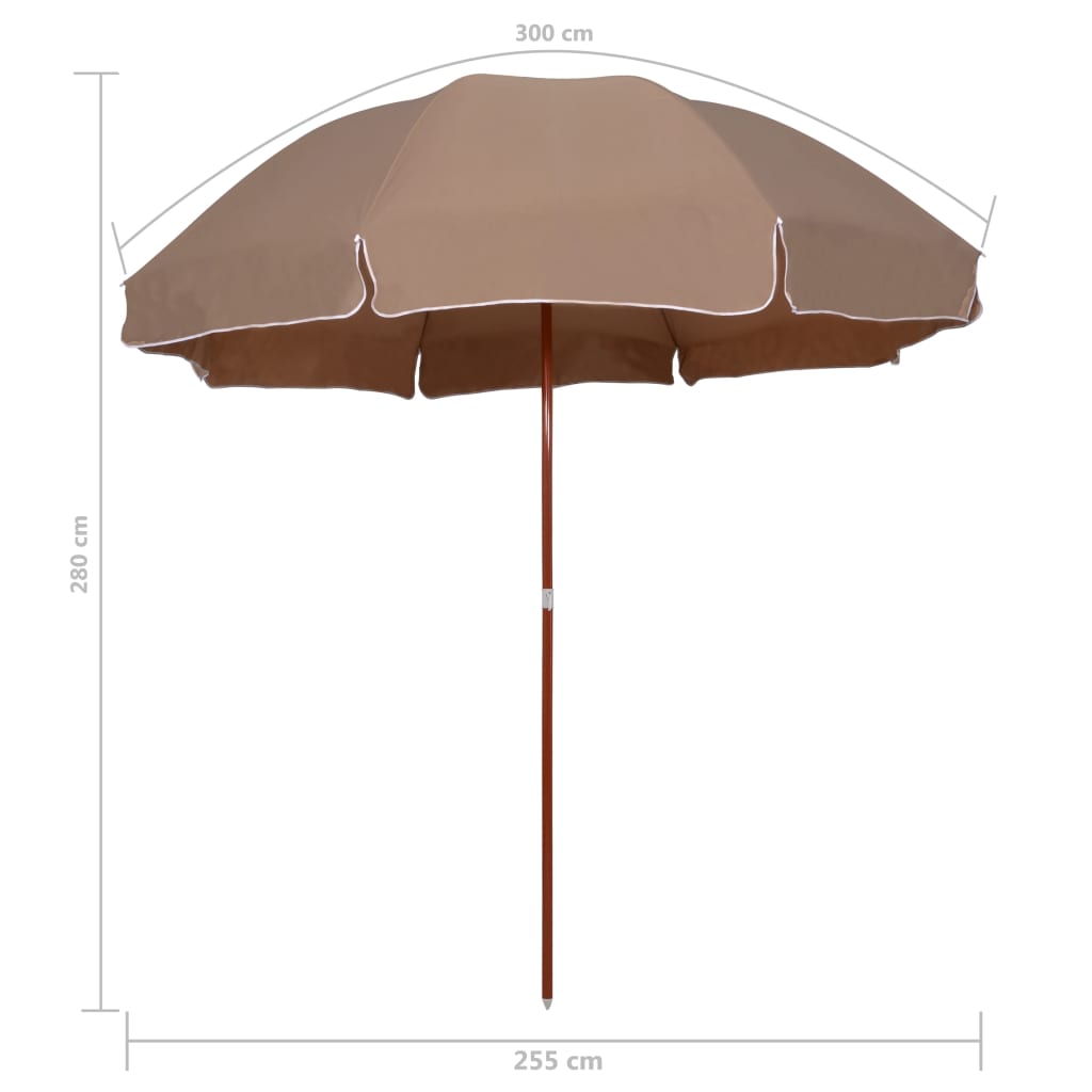parasol med stålstang 300 cm gråbrun