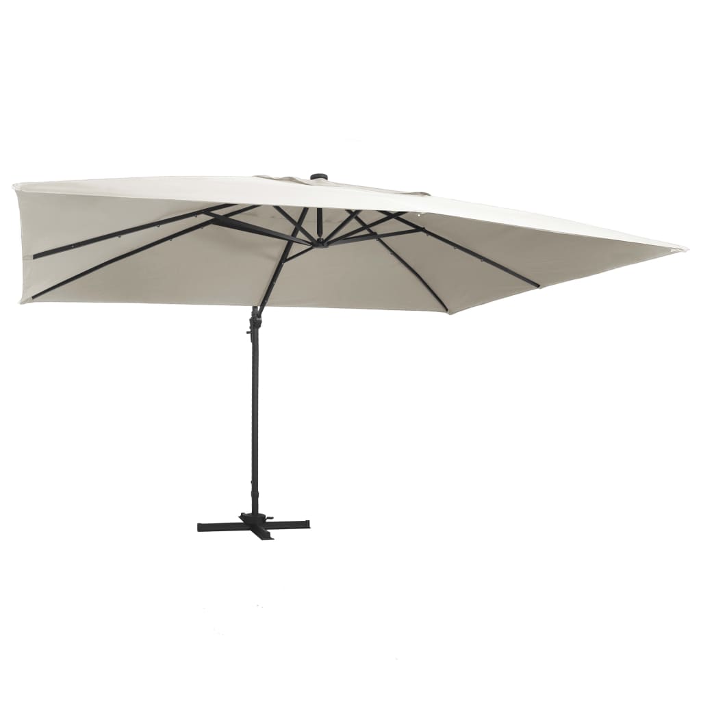 hængeparasol m. LED-lys 400x300 cm aluminiumsstang sandfarvet