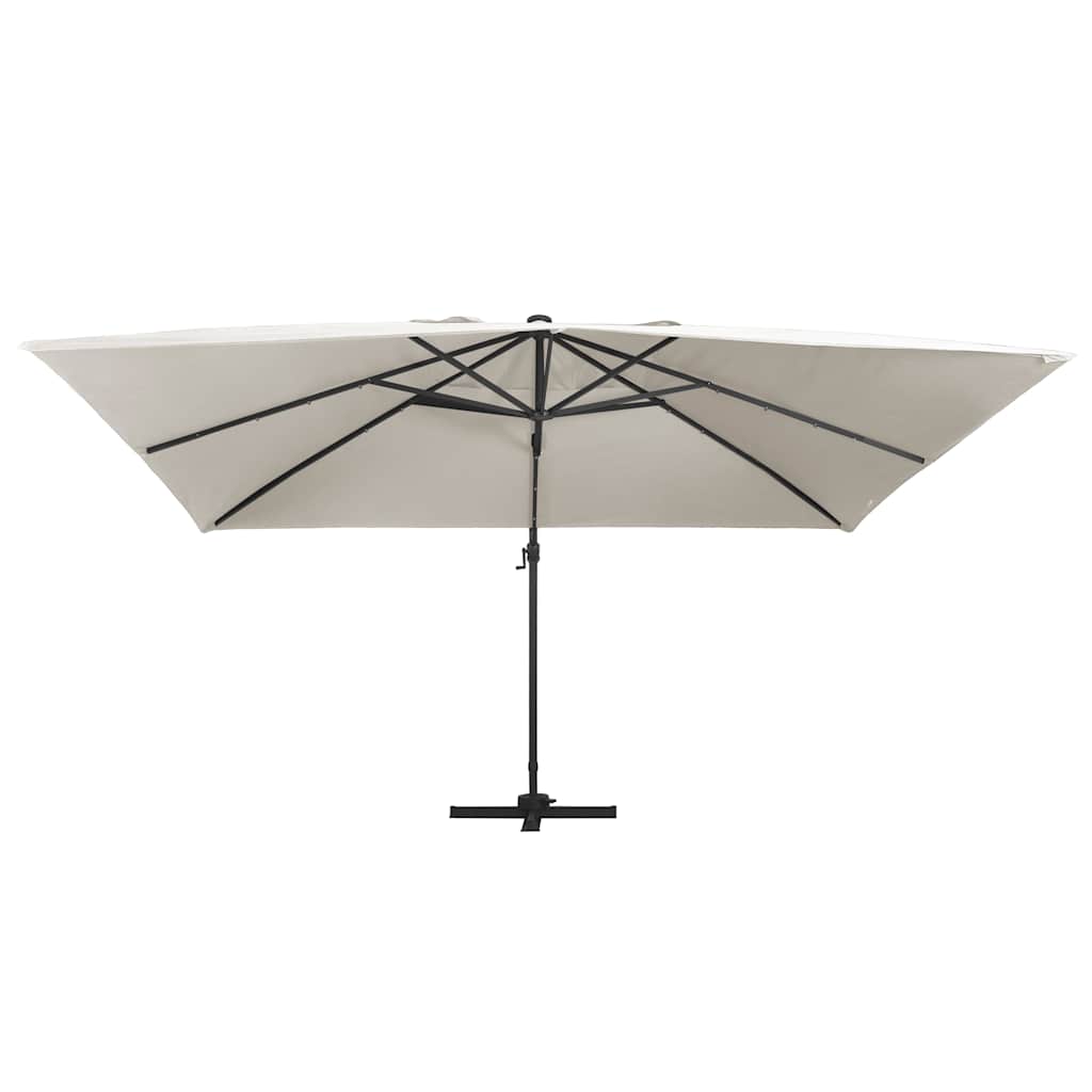 hængeparasol m. LED-lys 400x300 cm aluminiumsstang sandfarvet