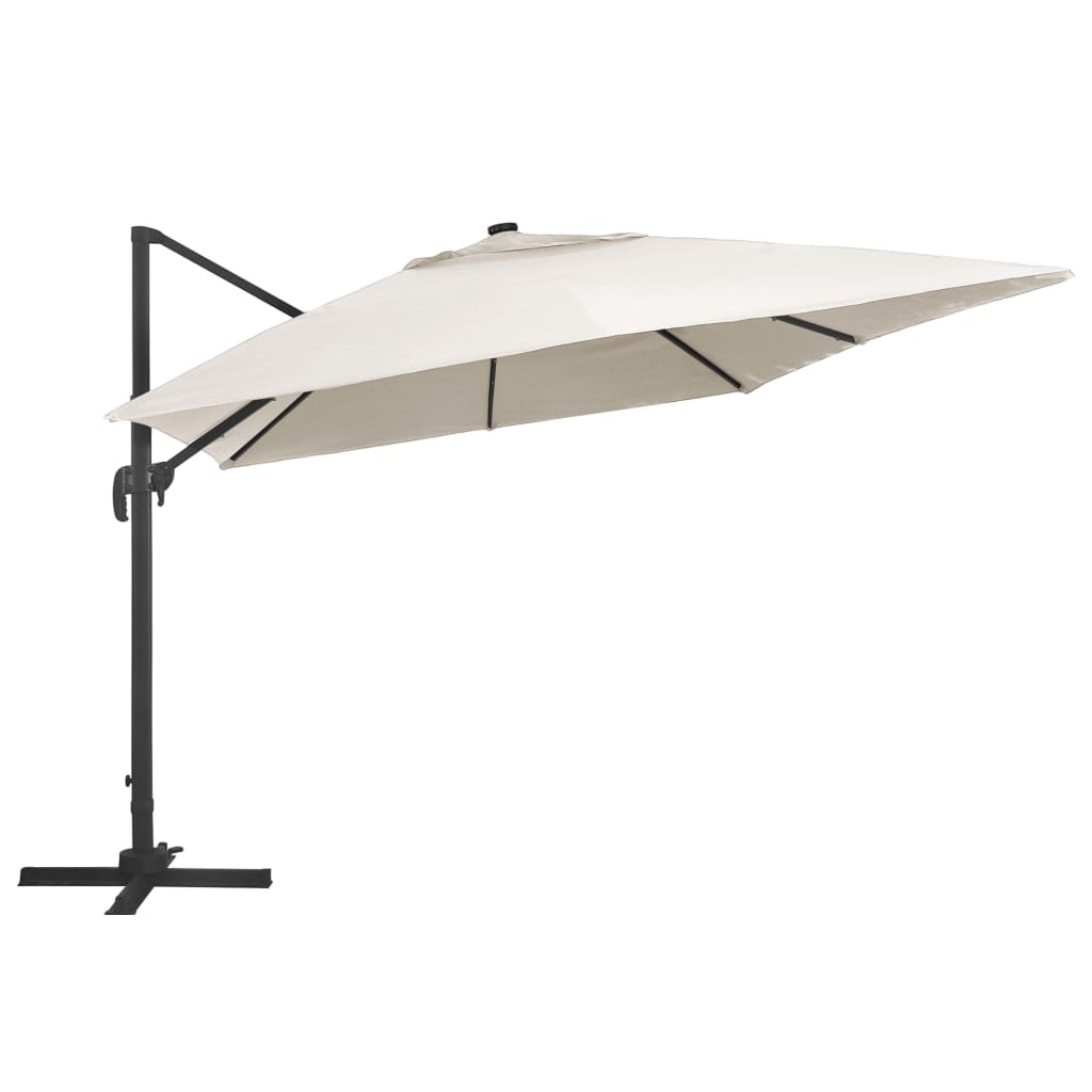 hængeparasol m. LED-lys 400x300 cm aluminiumsstang sandfarvet