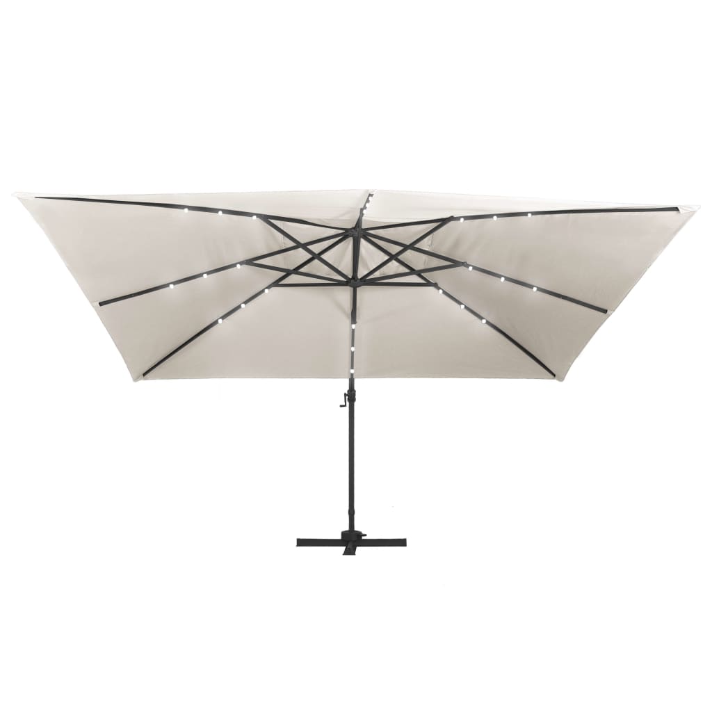 hængeparasol m. LED-lys 400x300 cm aluminiumsstang sandfarvet