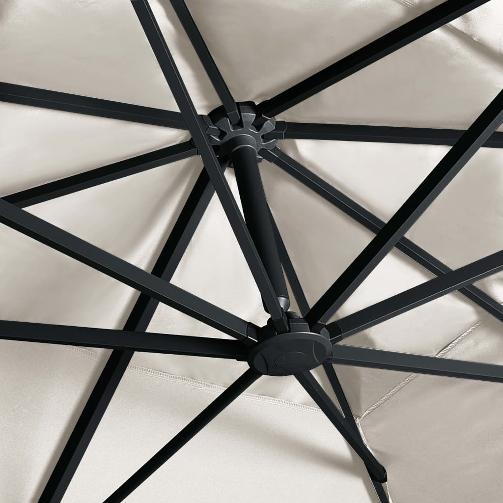 hængeparasol m. LED-lys 400x300 cm aluminiumsstang sandfarvet