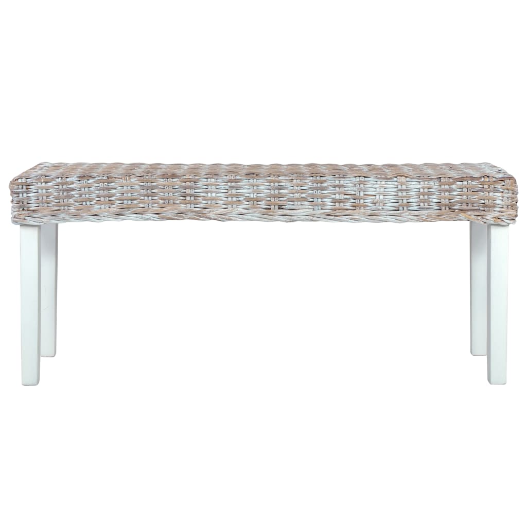 bænk 110 cm naturlig kubu-rattan massivt mahognitræ hvid