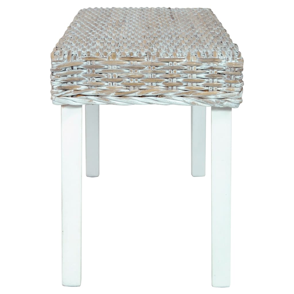 bænk 110 cm naturlig kubu-rattan massivt mahognitræ hvid