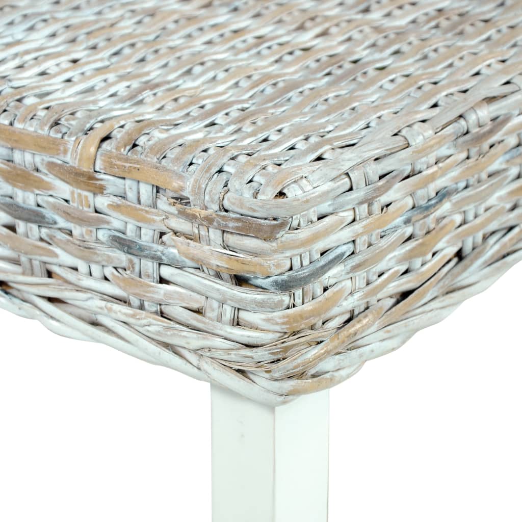 bænk 110 cm naturlig kubu-rattan massivt mahognitræ hvid