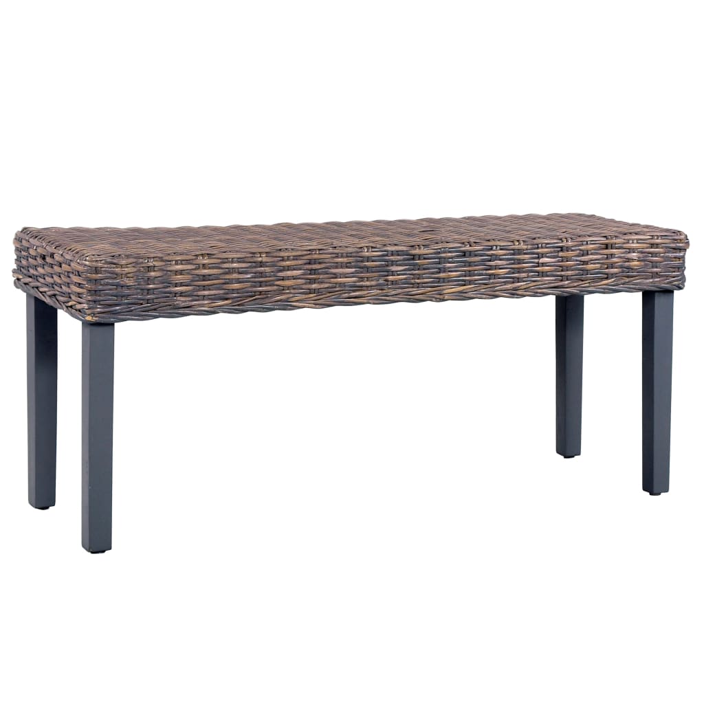 bænk 110 cm naturlig kubu-rattan massivt mahognitræ grå