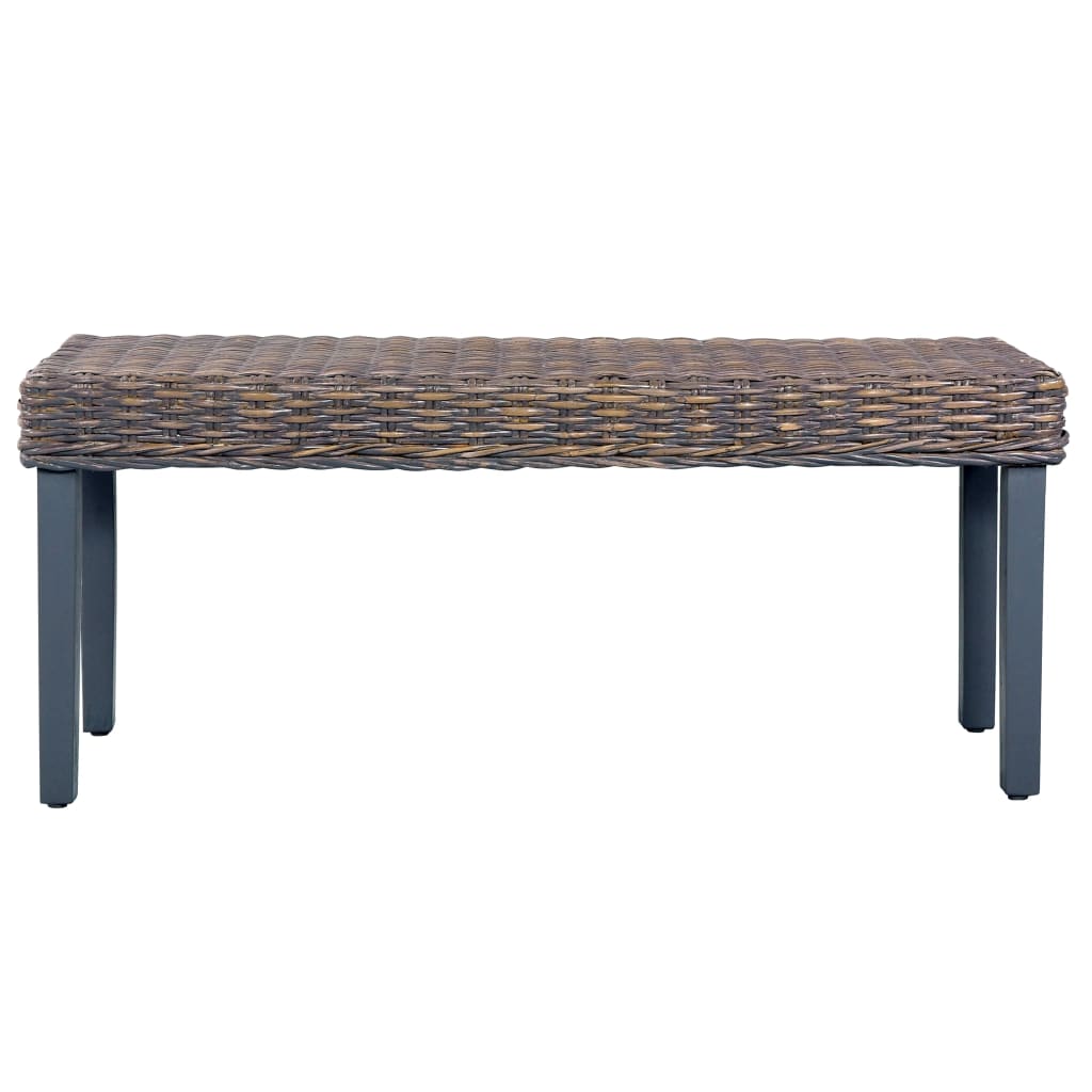 bænk 110 cm naturlig kubu-rattan massivt mahognitræ grå
