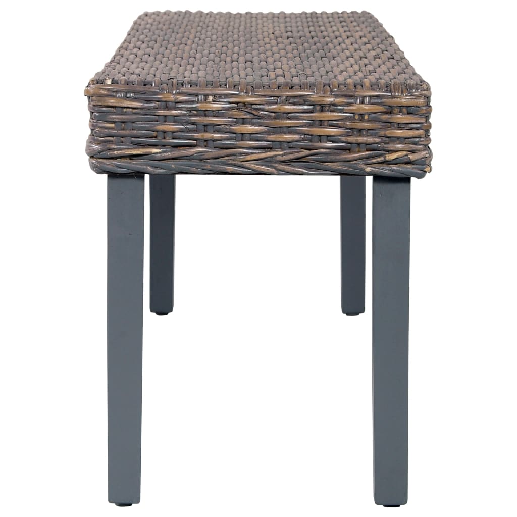 bænk 110 cm naturlig kubu-rattan massivt mahognitræ grå