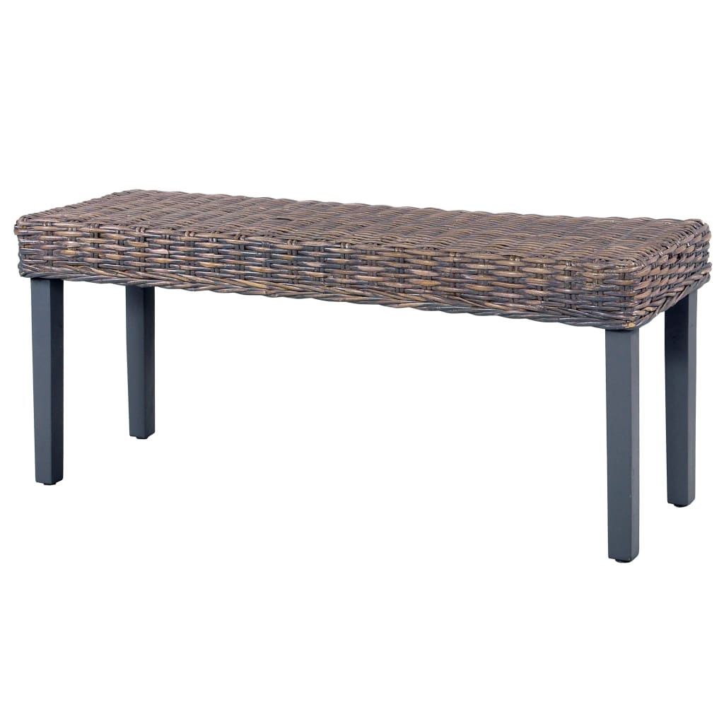 bænk 110 cm naturlig kubu-rattan massivt mahognitræ grå