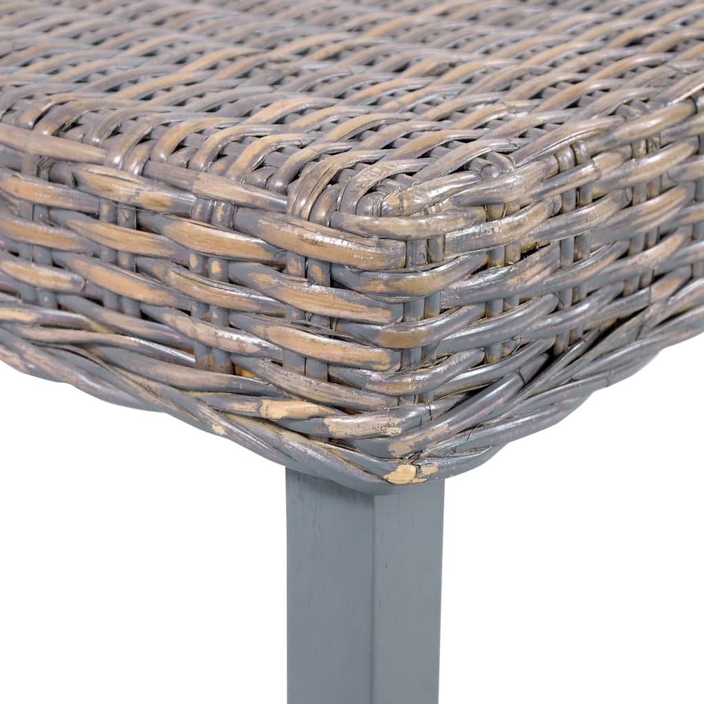 bænk 110 cm naturlig kubu-rattan massivt mahognitræ grå