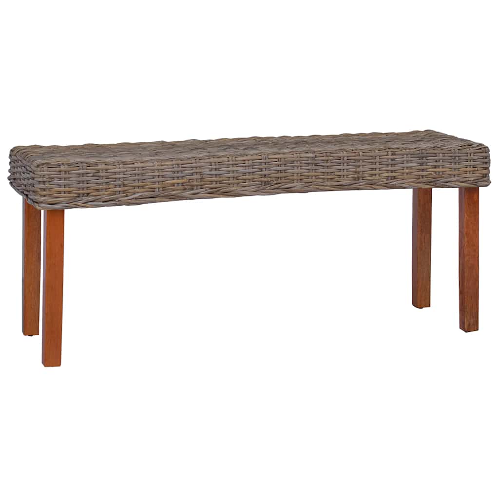 bænk 110 cm naturlig kubu-rattan massivt mahognitræ