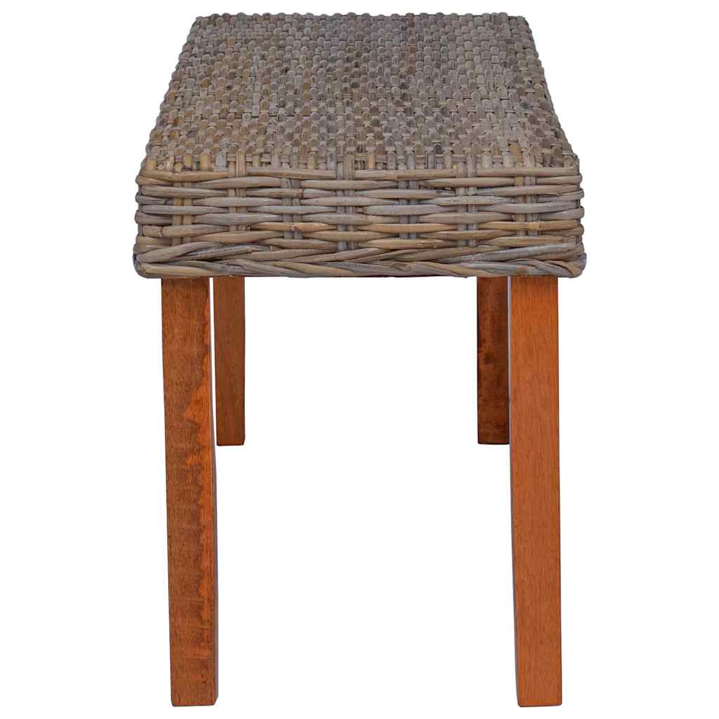 bænk 110 cm naturlig kubu-rattan massivt mahognitræ