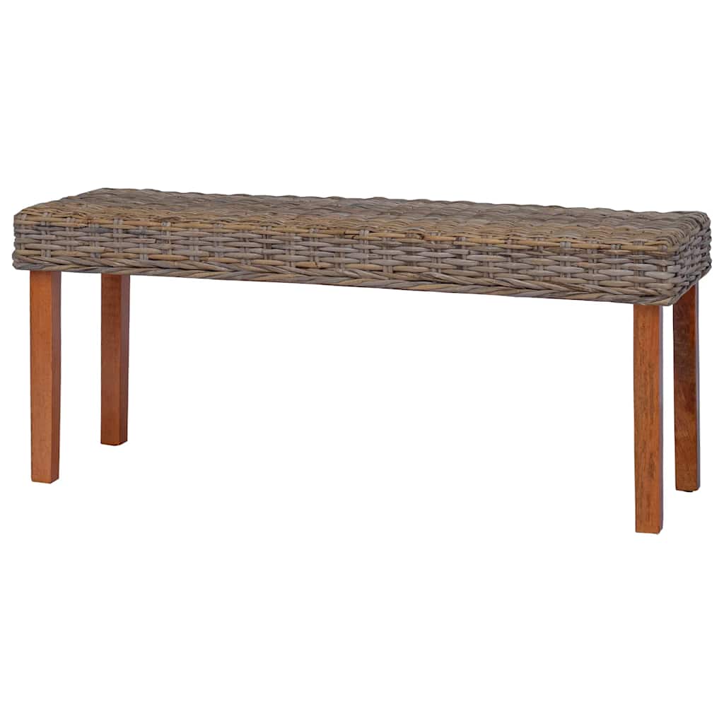 bænk 110 cm naturlig kubu-rattan massivt mahognitræ